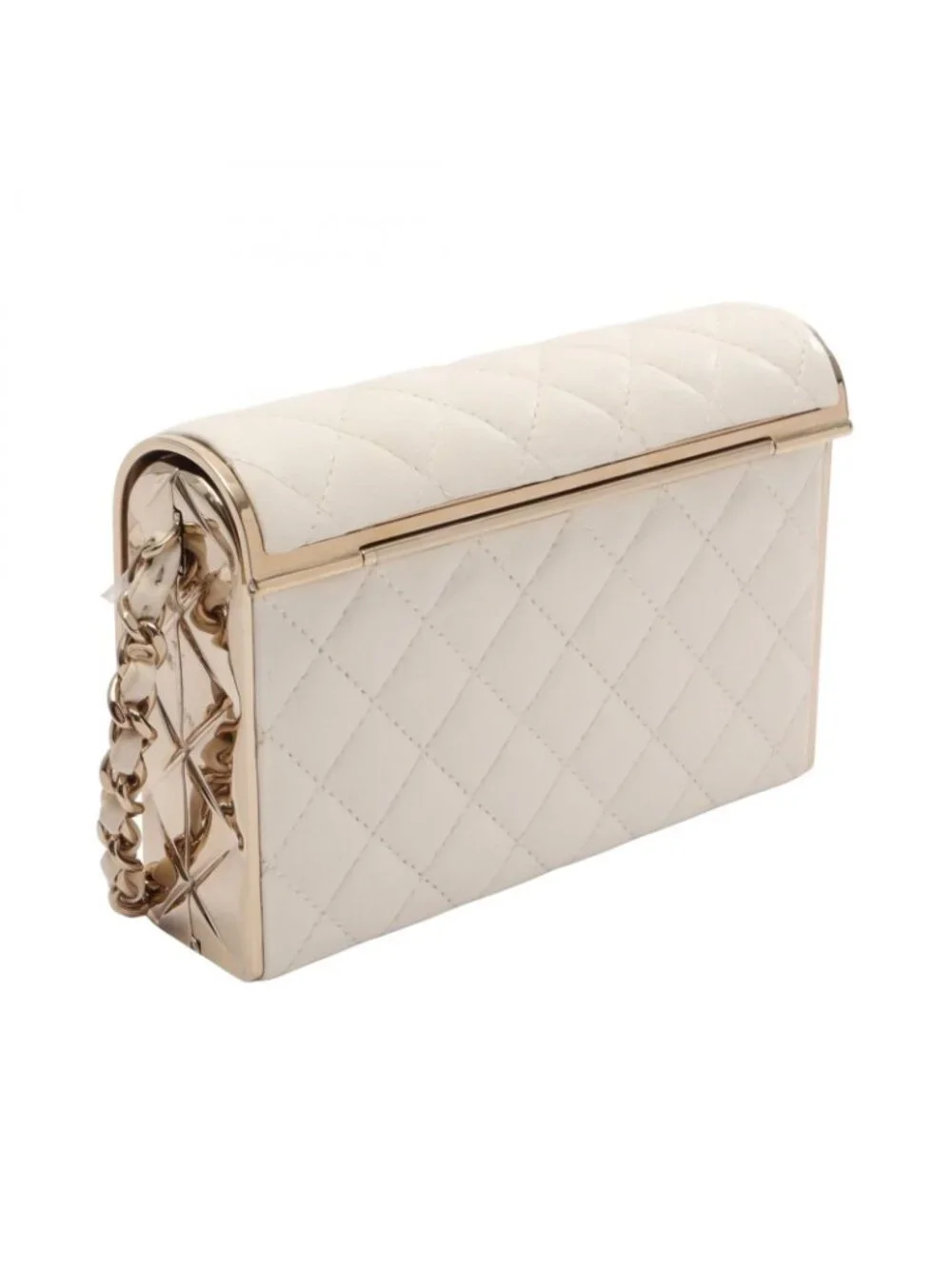 Chanel Shoulder Bag Quilted Mini Minaudiere Evening White Lambskin Small Box
